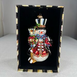 Mackenzie Childs Jolly Snowman Christmas Ornament EUC